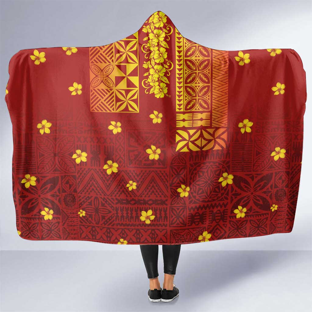 Samoa Tapa Pacific Tribal Pattern Hooded Blanket Hibiscus and Plumeria
