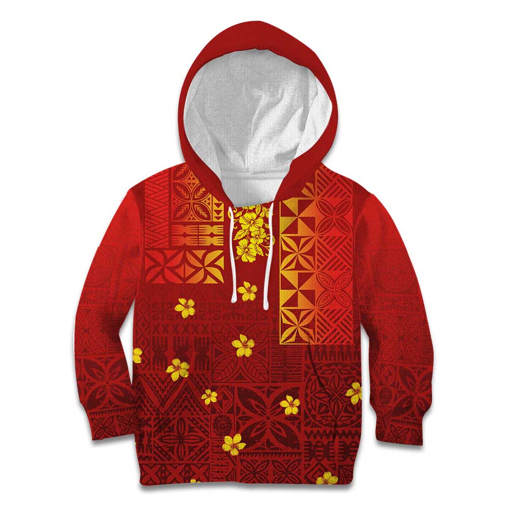 Samoa Tapa Pacific Tribal Pattern Kid Hoodie Hibiscus and Plumeria