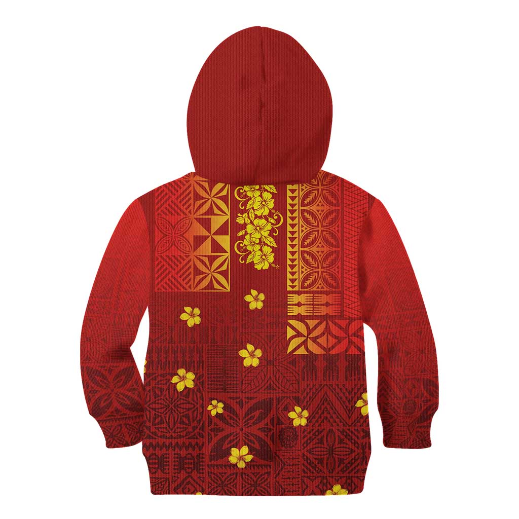 Samoa Tapa Pacific Tribal Pattern Kid Hoodie Hibiscus and Plumeria