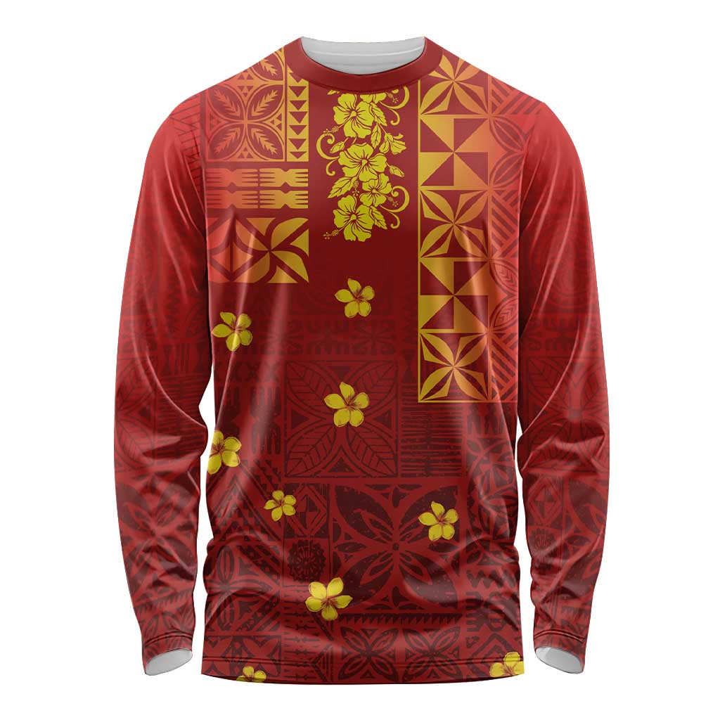 Samoa Tapa Pacific Tribal Pattern Long Sleeve Shirt Hibiscus and Plumeria