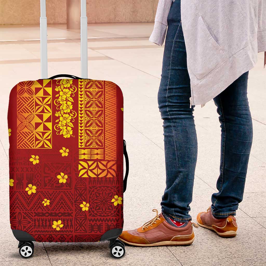 Samoa Tapa Pacific Tribal Pattern Luggage Cover Hibiscus and Plumeria