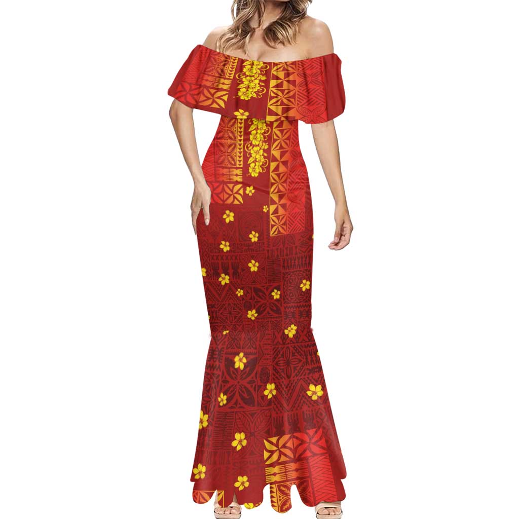 Samoa Tapa Pacific Tribal Pattern Mermaid Dress Hibiscus and Plumeria