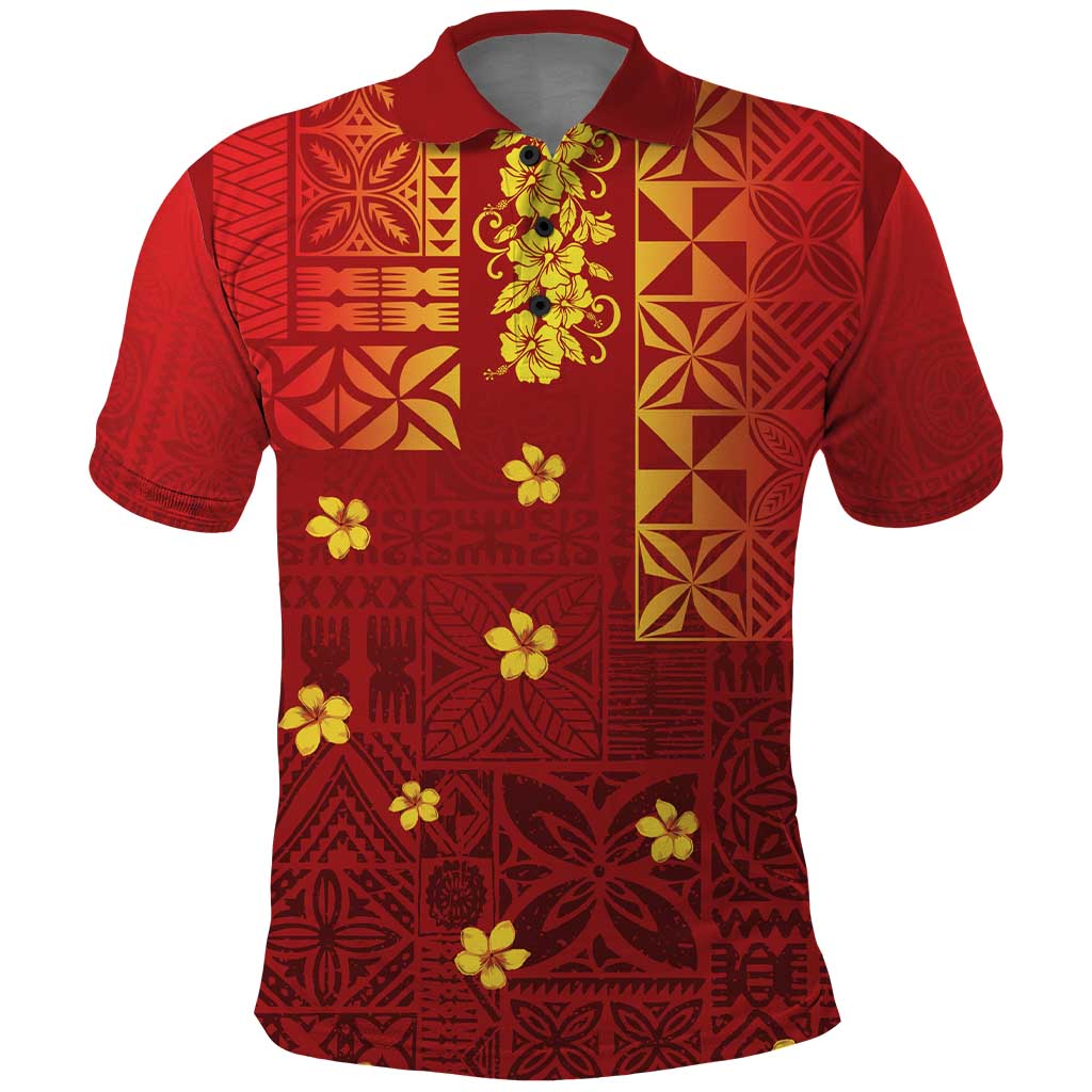 Samoa Tapa Pacific Tribal Pattern Polo Shirt Hibiscus and Plumeria