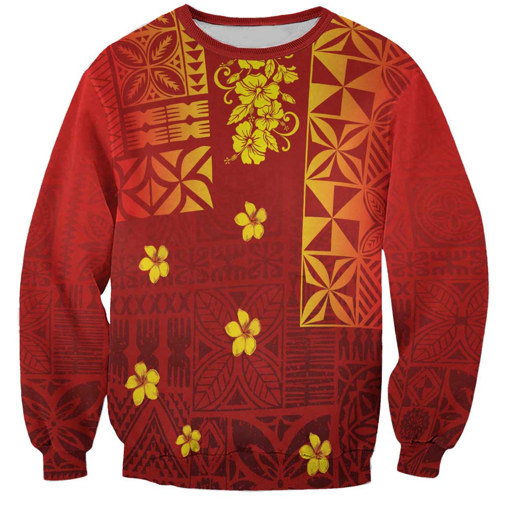 Samoa Tapa Pacific Tribal Pattern Sweatshirt Hibiscus and Plumeria