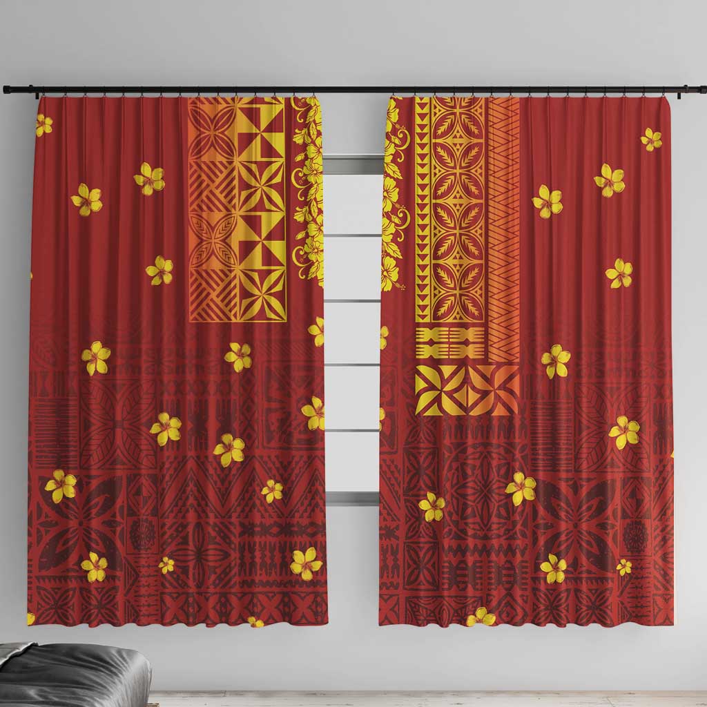 Samoa Tapa Pacific Tribal Pattern Window Curtain Hibiscus and Plumeria