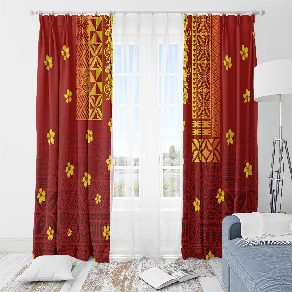 Samoa Tapa Pacific Tribal Pattern Window Curtain Hibiscus and Plumeria