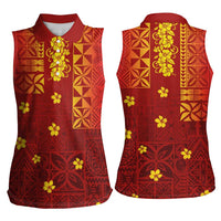 Samoa Tapa Pacific Tribal Pattern Women Sleeveless Polo Shirt Hibiscus and Plumeria