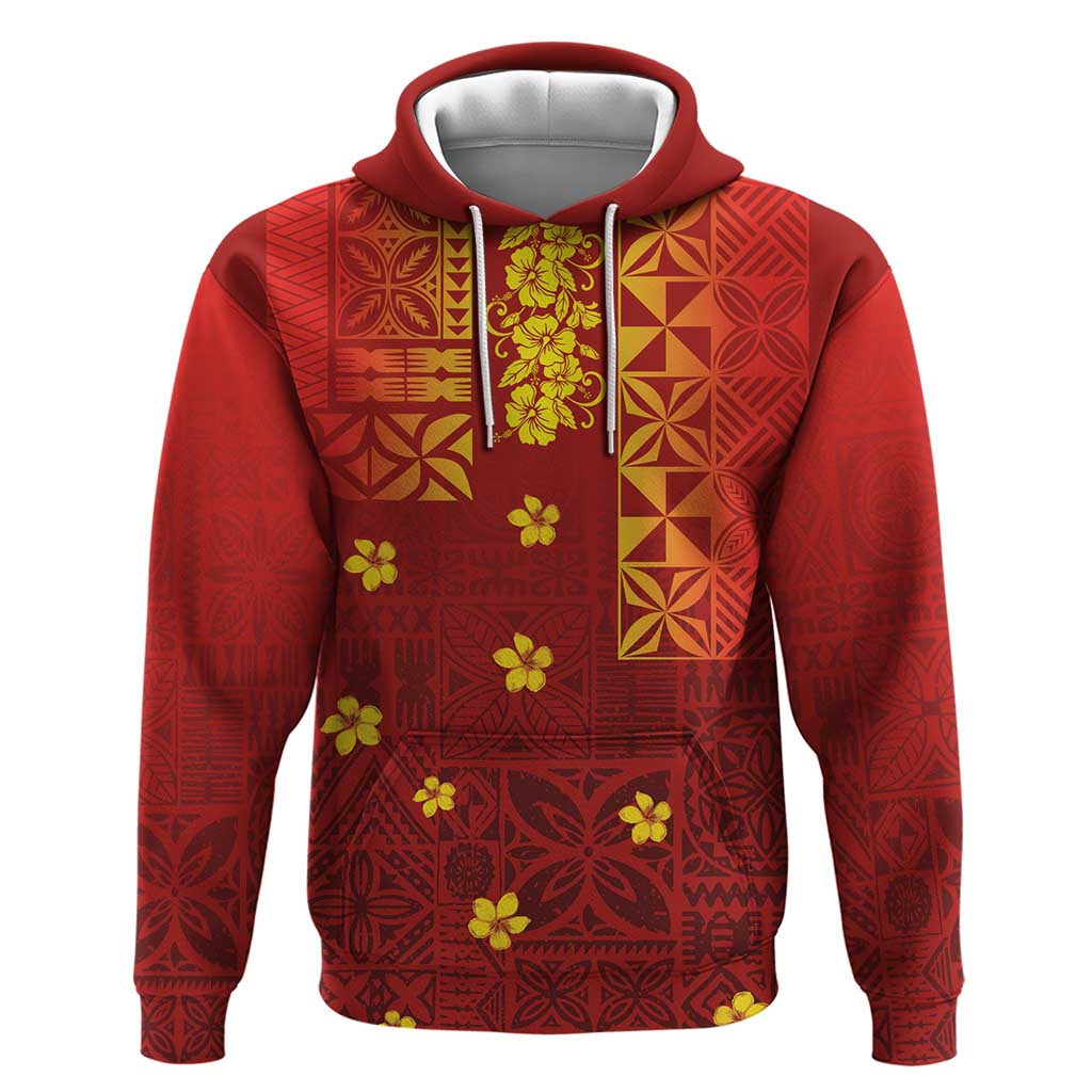 Samoa Tapa Pacific Tribal Pattern Zip Hoodie Hibiscus and Plumeria
