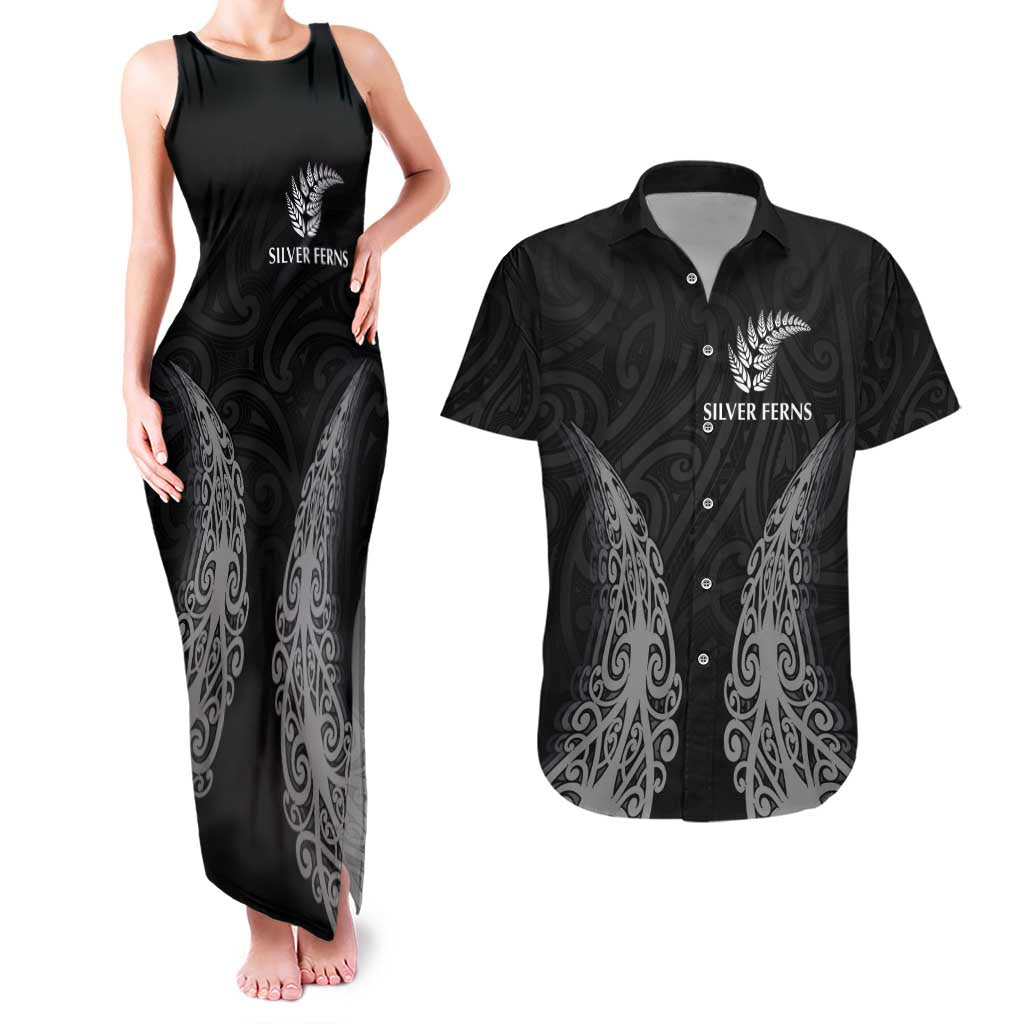 New Zealand Netball Couples Matching Tank Maxi Dress and Hawaiian Shirt Koru and Maori Tattoo Jersey