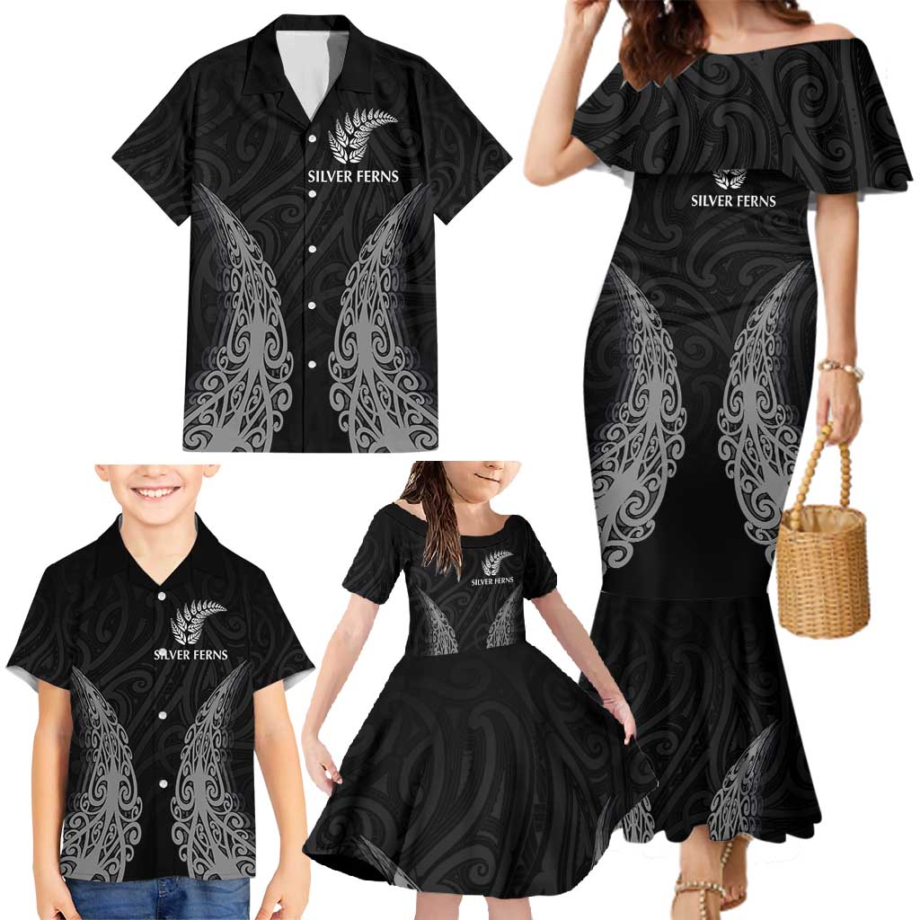 New Zealand Netball Family Matching Mermaid Dress and Hawaiian Shirt Koru and Maori Tattoo Jersey