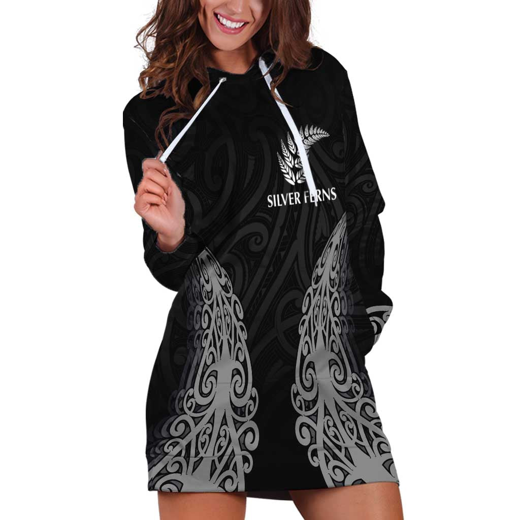 New Zealand Netball Hoodie Dress Koru and Maori Tattoo Jersey LT03 Black - Polynesian Pride