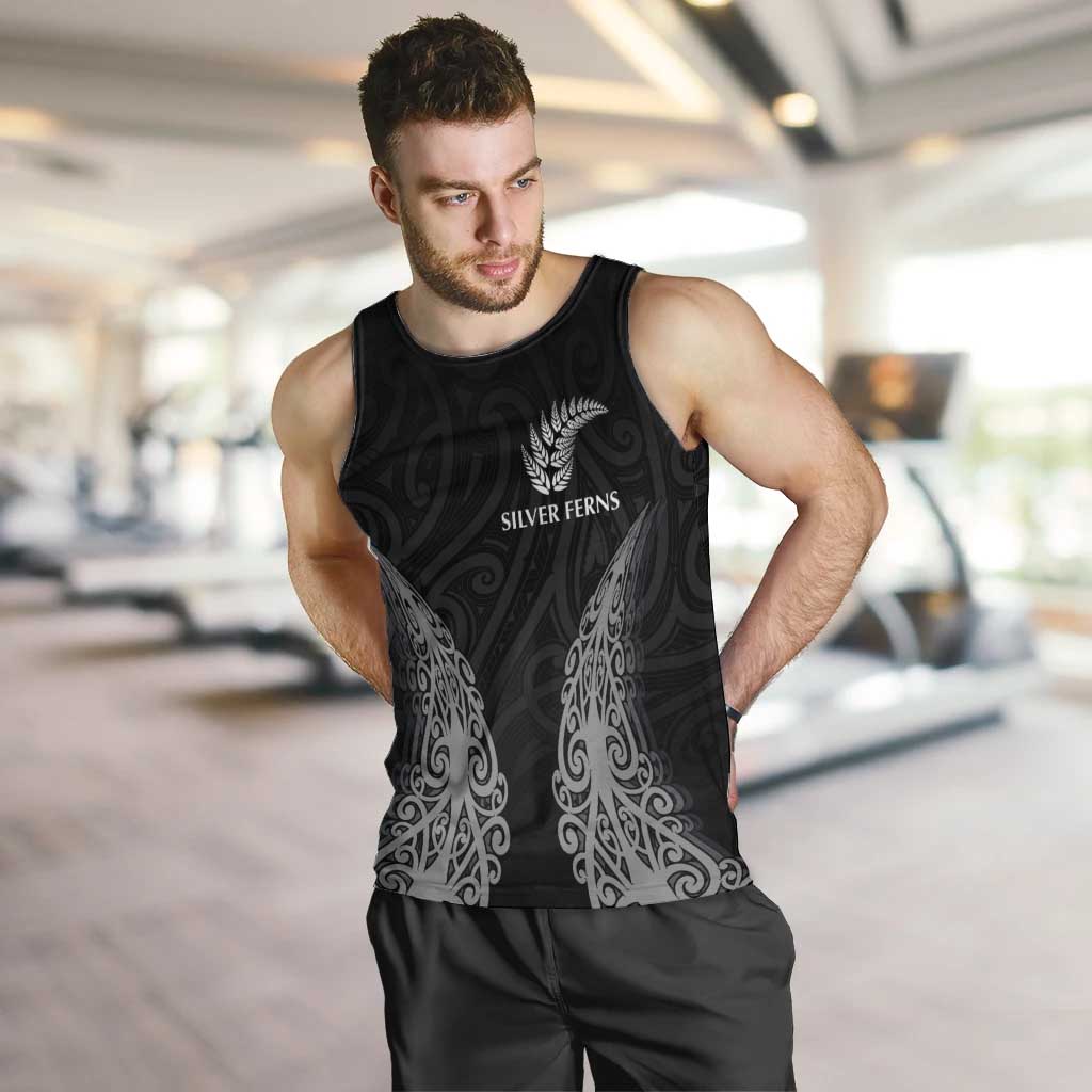 New Zealand Netball Men Tank Top Koru and Maori Tattoo Jersey LT03 Black - Polynesian Pride
