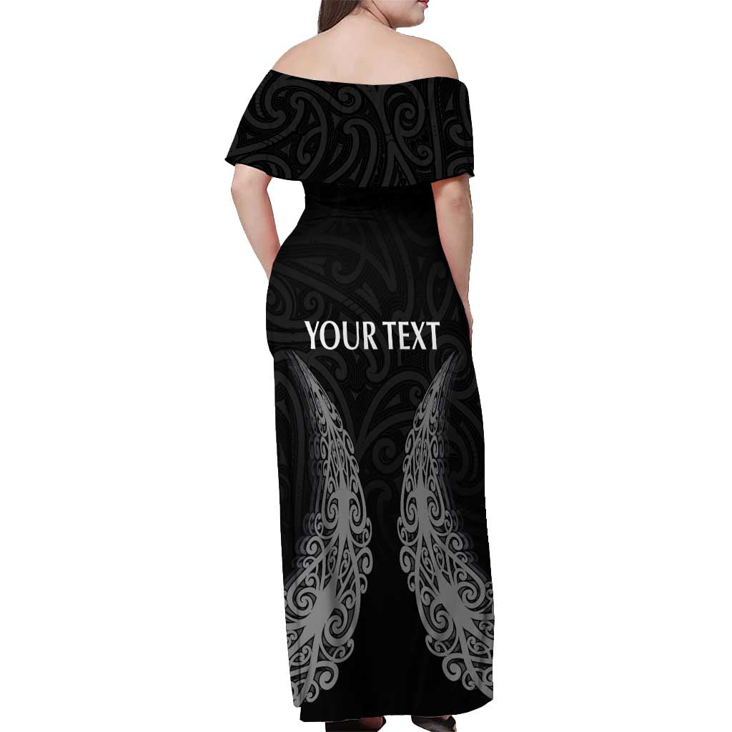 New Zealand Netball Off Shoulder Maxi Dress Koru and Maori Tattoo Jersey LT03 - Polynesian Pride