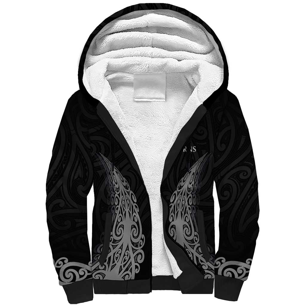 New Zealand Netball Sherpa Hoodie Koru and Maori Tattoo Jersey LT03 Unisex Black - Polynesian Pride