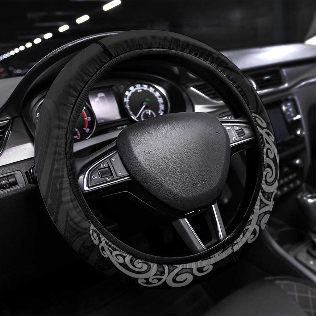 New Zealand Netball Steering Wheel Cover Koru and Maori Tattoo Jersey LT03 Universal Fit Black - Polynesian Pride