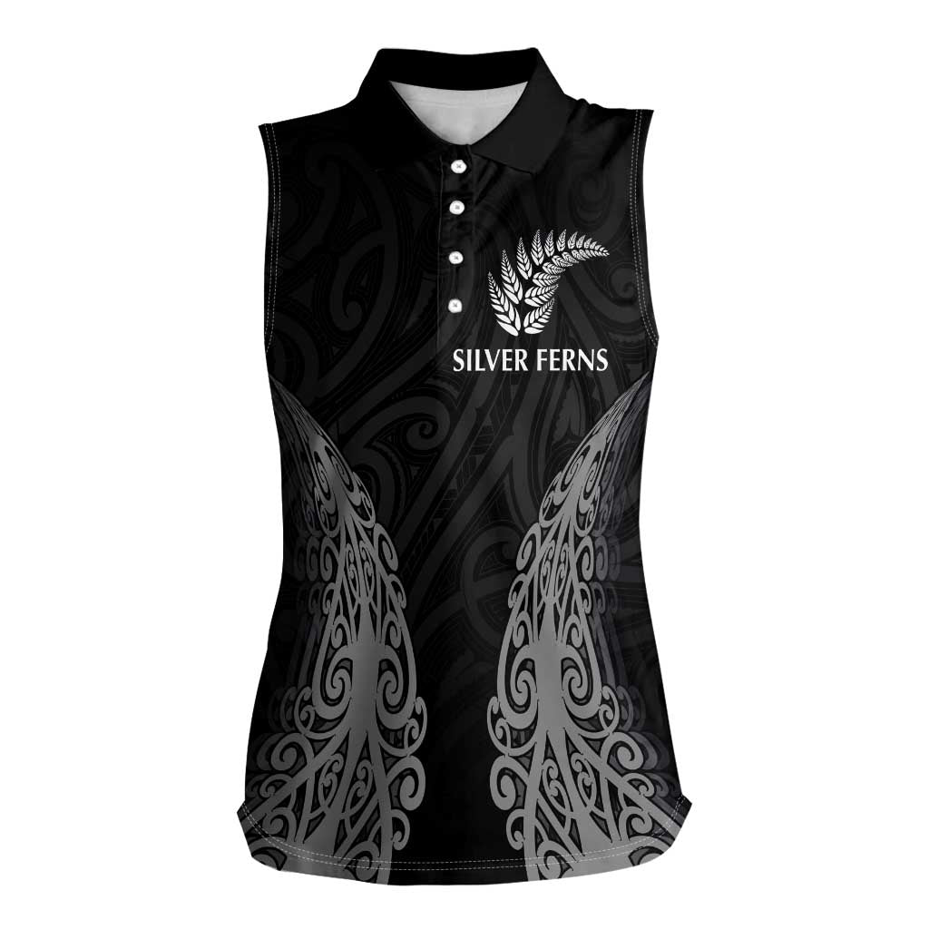 New Zealand Netball Women Sleeveless Polo Shirt Koru and Maori Tattoo Jersey