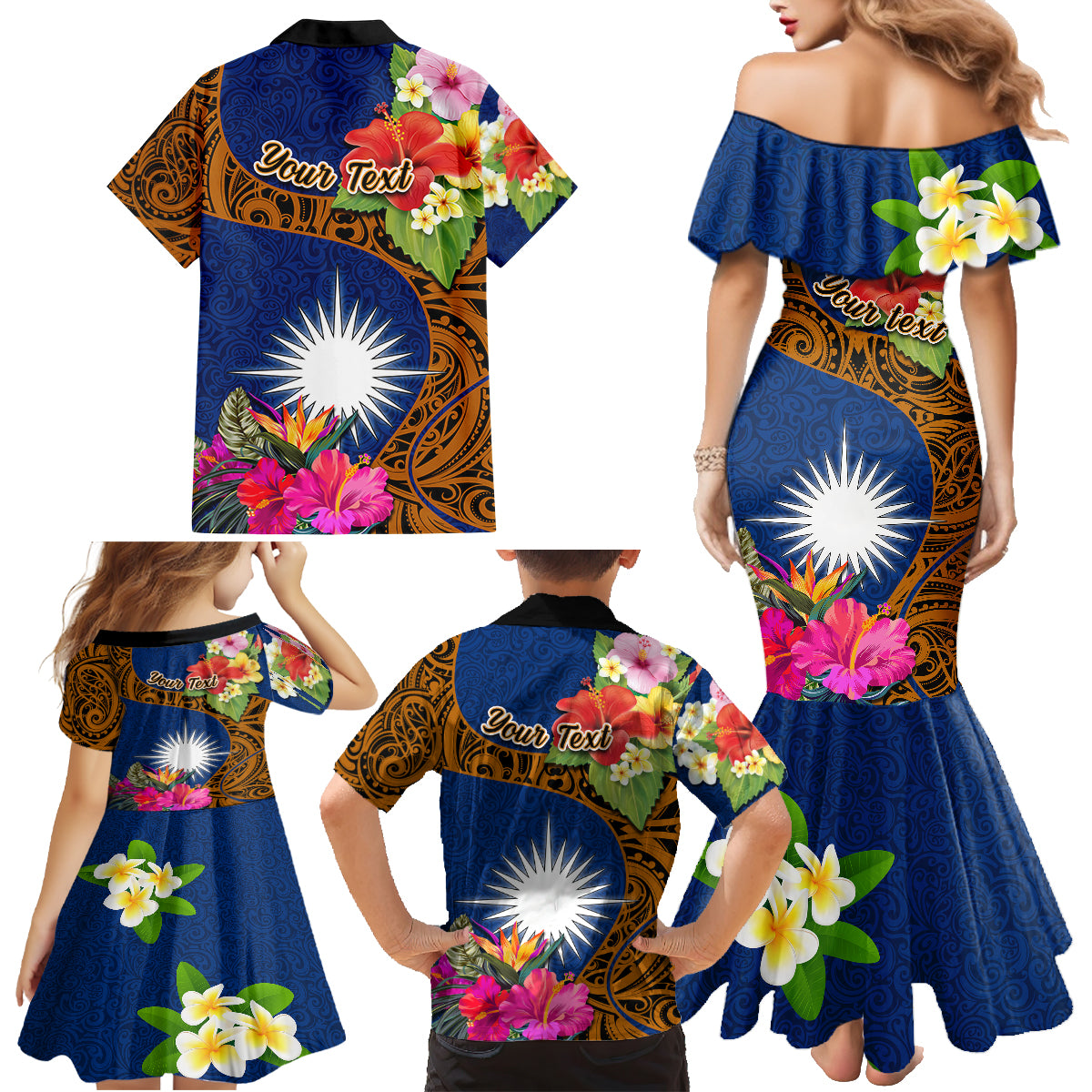 personalised-marshall-islands-manit-day-family-matching-mermaid-dress-and-hawaiian-shirt-marshall-seal-mix-hibiscus-flower-maori-pattern-style