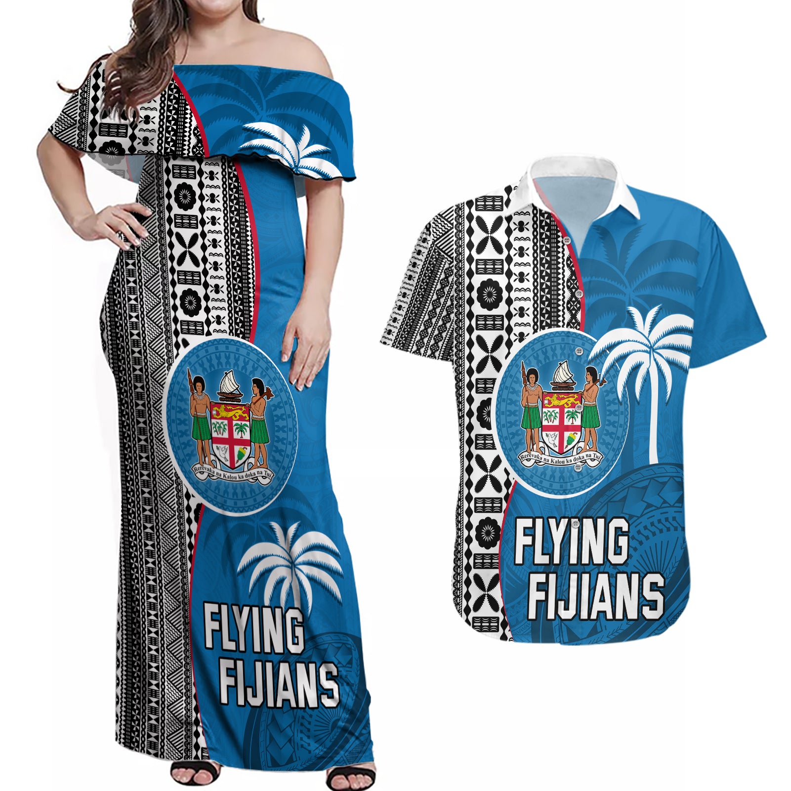 fiji-rugby-couples-matching-off-shoulder-maxi-dress-and-hawaiian-shirt-coat-of-arms-palm-tree-mix-polynesia-tapa-pattern