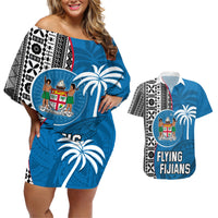 fiji-rugby-couples-matching-off-shoulder-short-dress-and-hawaiian-shirt-coat-of-arms-palm-tree-mix-polynesia-tapa-pattern