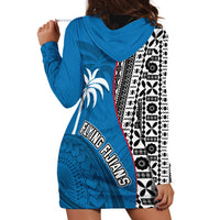Fiji Rugby Hoodie Dress Coat of Arms Palm Tree Mix Polynesia Tapa Pattern LT03 - Polynesian Pride