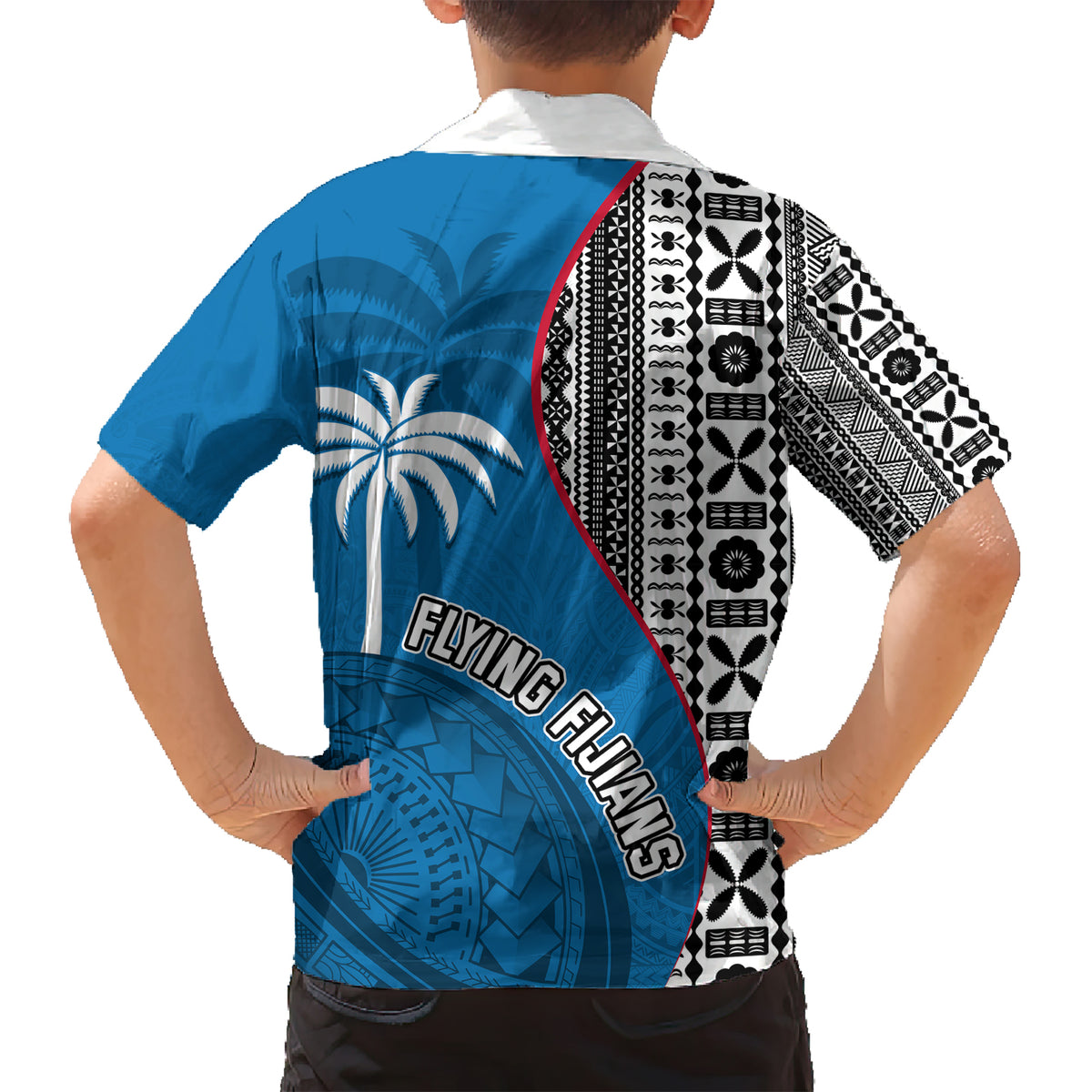 Fiji Rugby Kid Hawaiian Shirt Coat of Arms Palm Tree Mix Polynesia Tapa Pattern LT03 - Polynesian Pride
