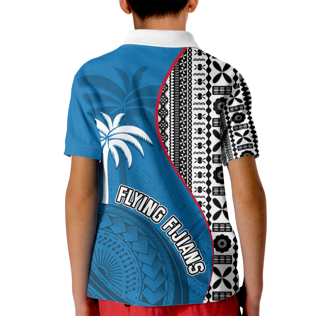 Fiji Rugby Kid Polo Shirt Coat of Arms Palm Tree Mix Polynesia Tapa Pattern LT03 - Polynesian Pride
