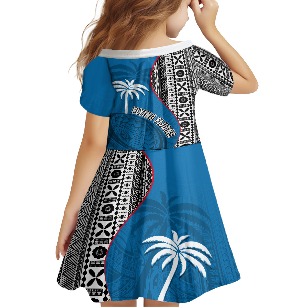 Fiji Rugby Kid Short Sleeve Dress Coat of Arms Palm Tree Mix Polynesia Tapa Pattern LT03 - Polynesian Pride