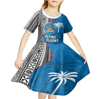 Fiji Rugby Kid Short Sleeve Dress Coat of Arms Palm Tree Mix Polynesia Tapa Pattern LT03 - Polynesian Pride