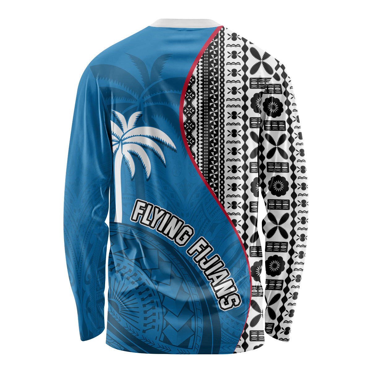 Fiji Rugby Long Sleeve Shirt Coat of Arms Palm Tree Mix Polynesia Tapa Pattern LT03 - Polynesian Pride