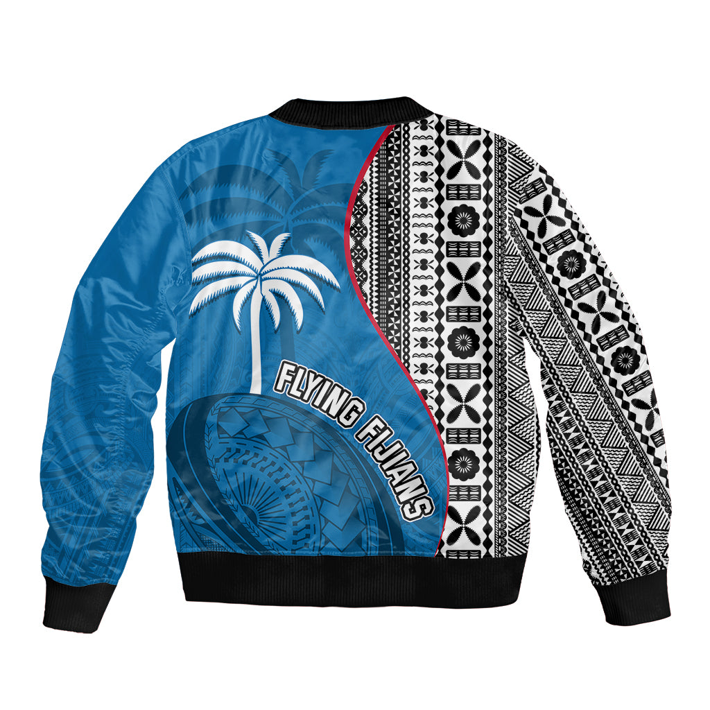 Fiji Rugby Sleeve Zip Bomber Jacket Coat of Arms Palm Tree Mix Polynesia Tapa Pattern LT03 - Polynesian Pride