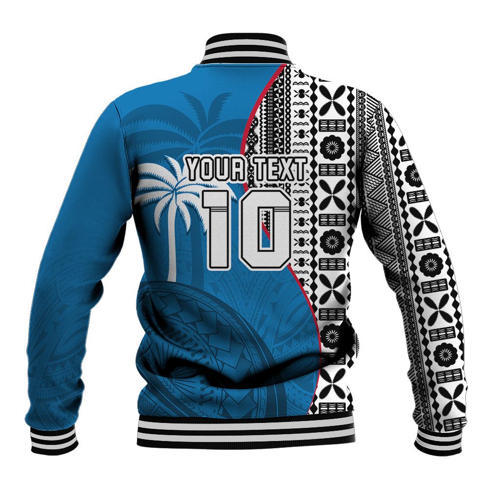 Custom Fiji Rugby Baseball Jacket Coat of Arms Palm Tree Mix Polynesia Tapa Pattern LT03 - Polynesian Pride