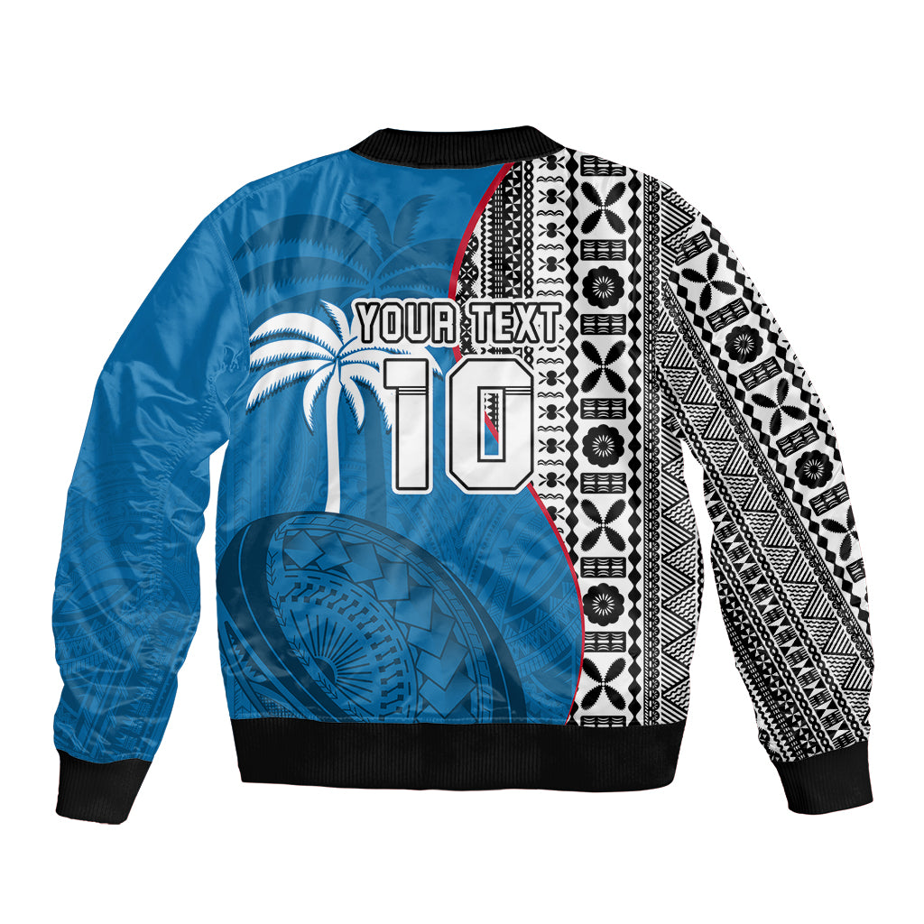 Custom Fiji Rugby Bomber Jacket Coat of Arms Palm Tree Mix Polynesia Tapa Pattern LT03 - Polynesian Pride