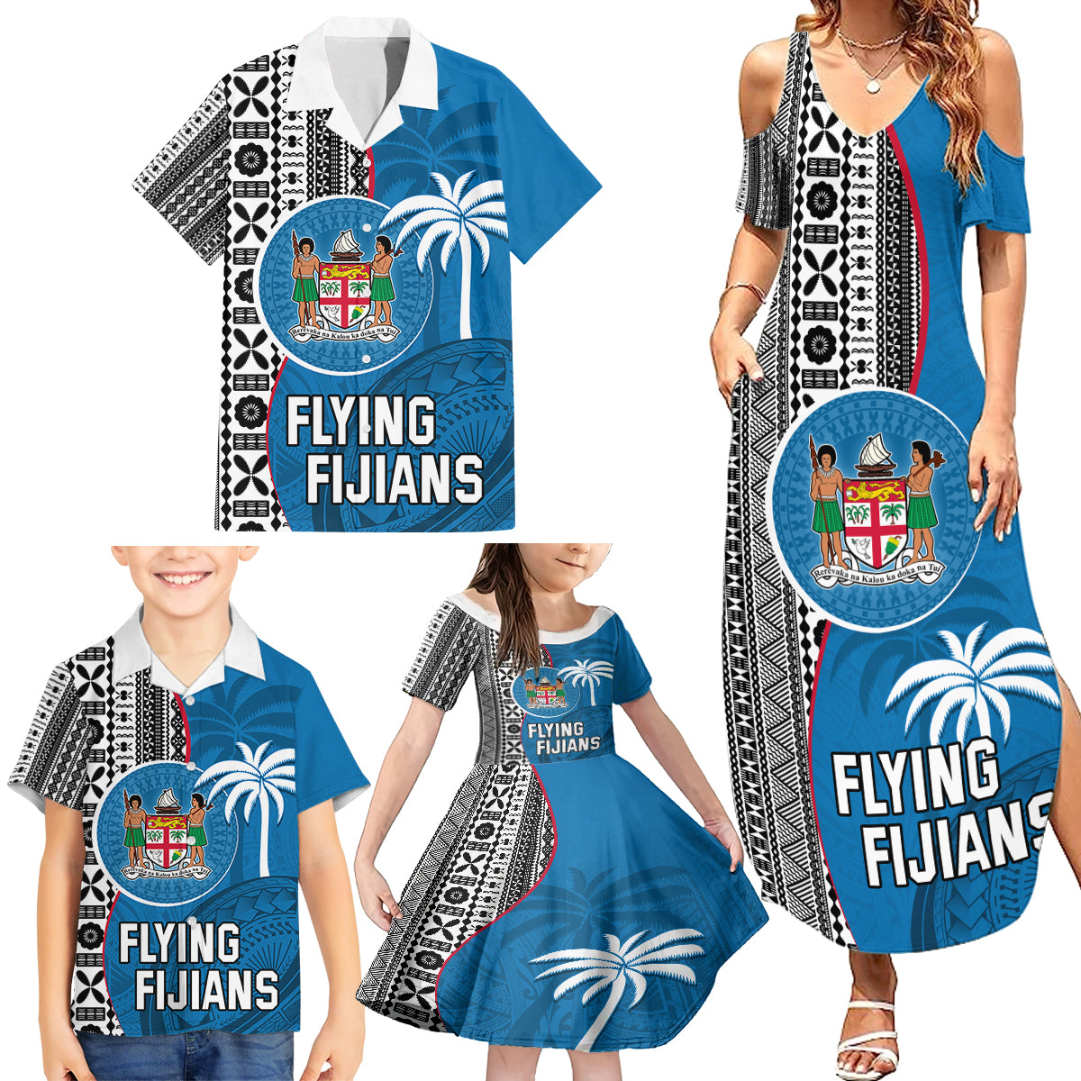 custom-fiji-rugby-family-matching-summer-maxi-dress-and-hawaiian-shirt-coat-of-arms-palm-tree-mix-polynesia-tapa-pattern