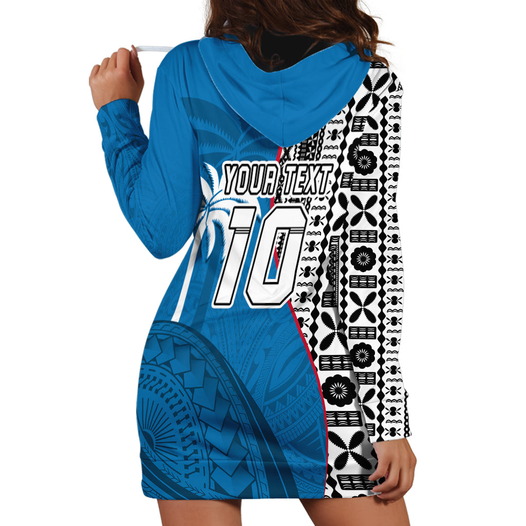 Custom Fiji Rugby Hoodie Dress Coat of Arms Palm Tree Mix Polynesia Tapa Pattern LT03 - Polynesian Pride