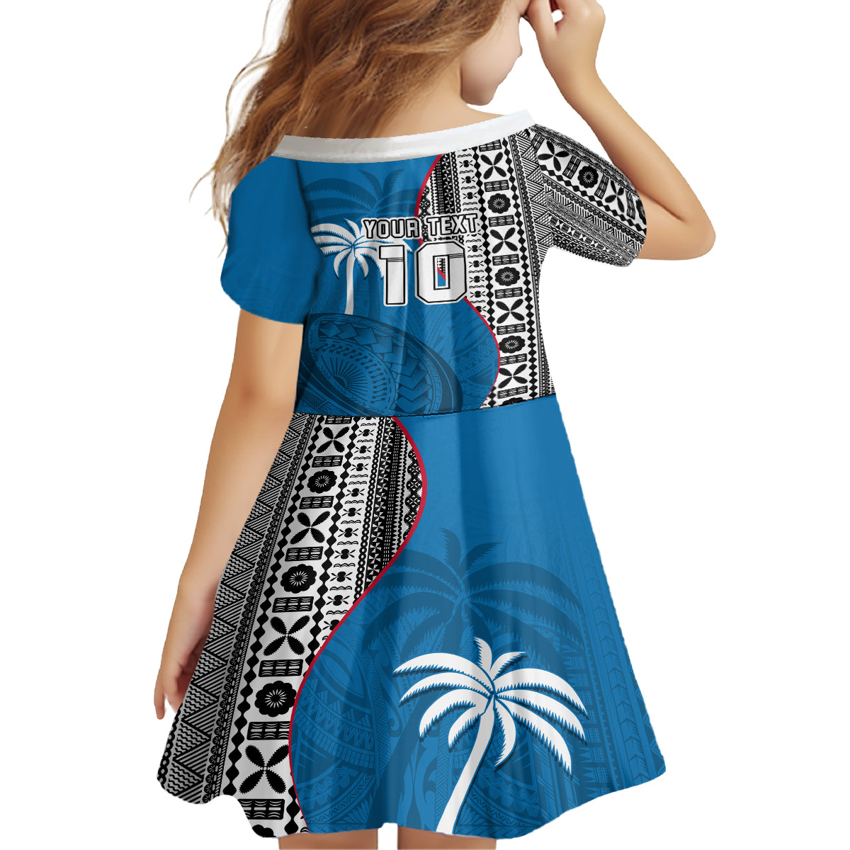 Custom Fiji Rugby Kid Short Sleeve Dress Coat of Arms Palm Tree Mix Polynesia Tapa Pattern LT03 - Polynesian Pride