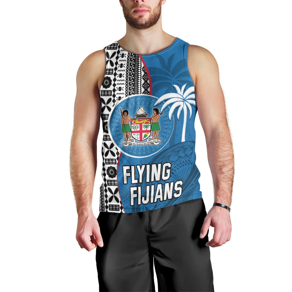 Custom Fiji Rugby Men Tank Top Coat of Arms Palm Tree Mix Polynesia Tapa Pattern LT03 - Polynesian Pride