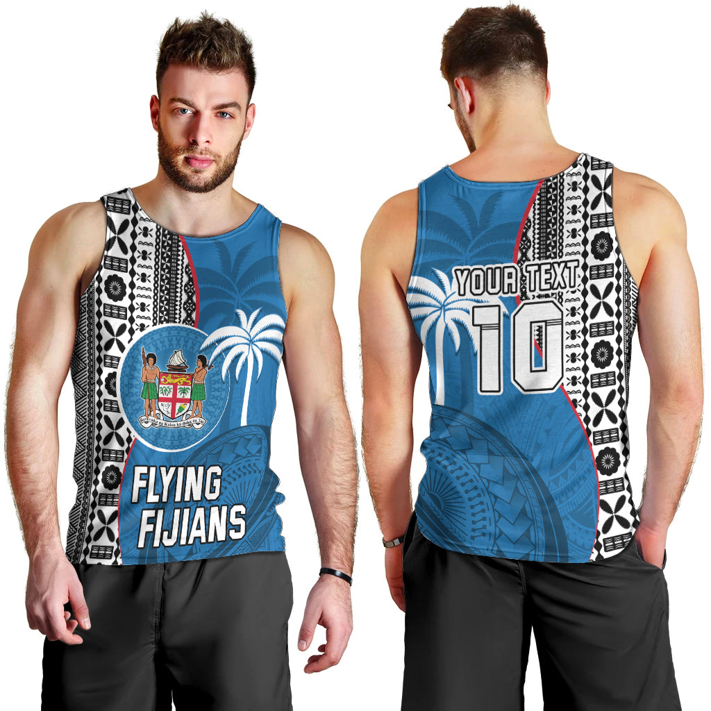 Custom Fiji Rugby Men Tank Top Coat of Arms Palm Tree Mix Polynesia Tapa Pattern LT03 - Polynesian Pride