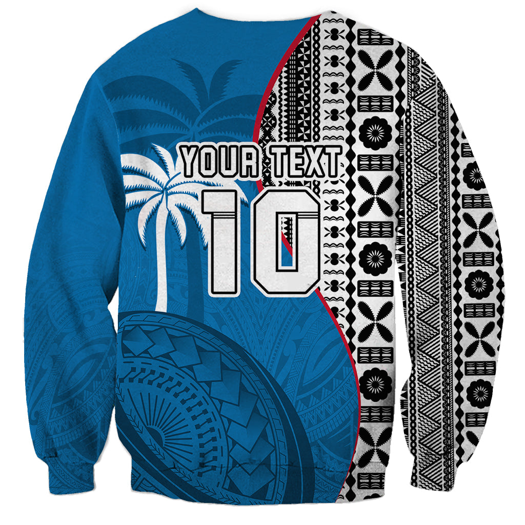 Custom Fiji Rugby Sweatshirt Coat of Arms Palm Tree Mix Polynesia Tapa Pattern LT03 - Polynesian Pride