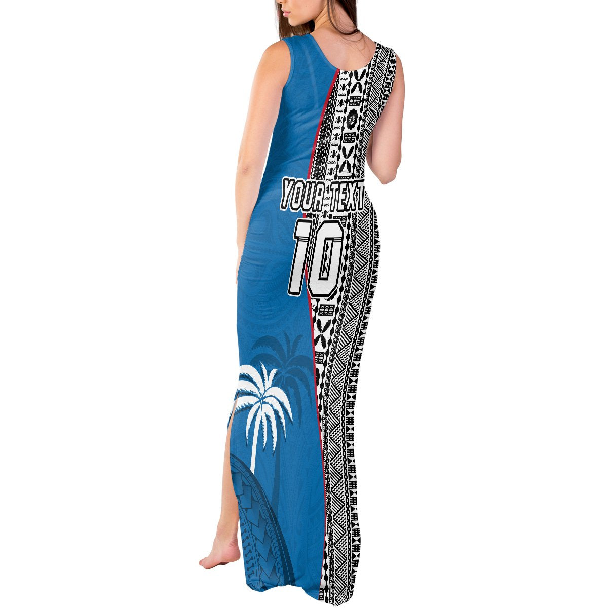 Custom Fiji Rugby Tank Maxi Dress Coat of Arms Palm Tree Mix Polynesia Tapa Pattern LT03 - Polynesian Pride