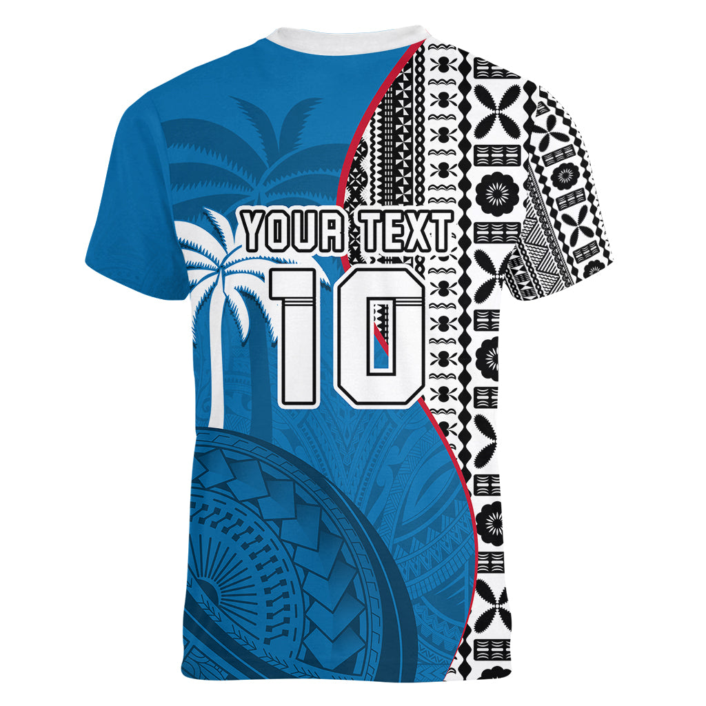 custom-fiji-rugby-women-v-neck-t-shirt-coat-of-arms-palm-tree-mix-polynesia-tapa-pattern