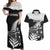 New Zealand World Cup 2023 Couples Matching Off Shoulder Maxi Dress and Hawaiian Shirt Aotearoa Haka Rugby with Silver Fern Maori Ethnic Pattern LT03 Black - Polynesian Pride