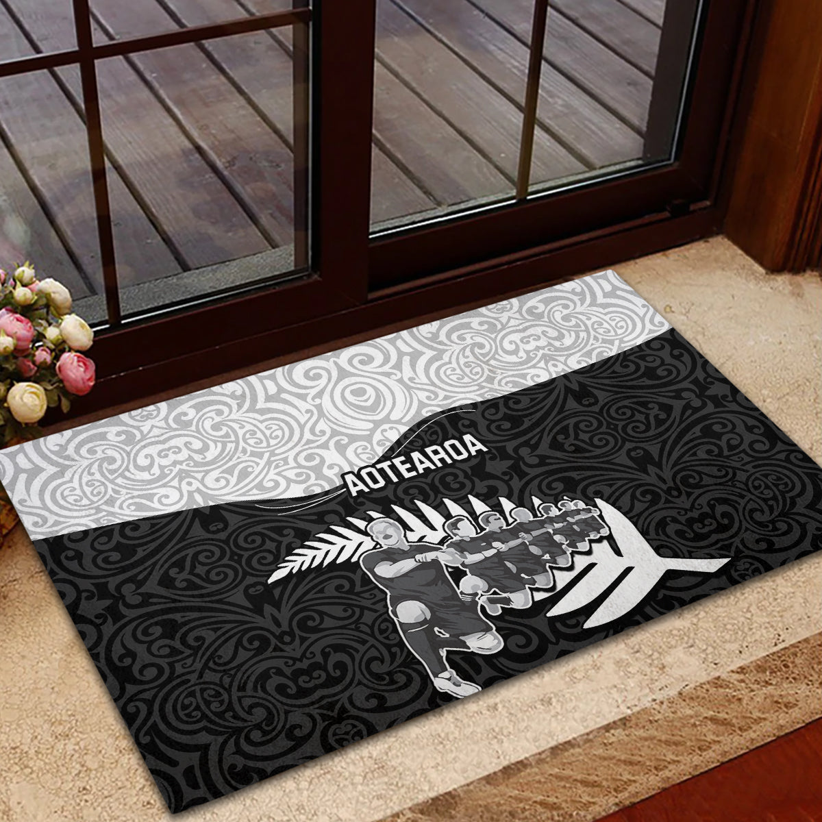 New Zealand World Cup 2023 Rubber Doormat Aotearoa Haka Rugby with Silver Fern Maori Ethnic Pattern LT03 - Polynesian Pride