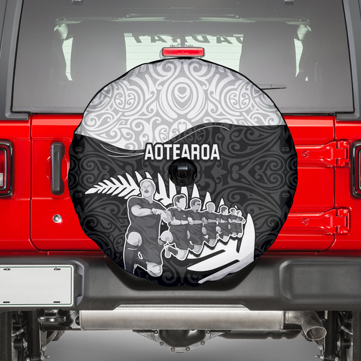 New Zealand World Cup 2023 Spare Tire Cover Aotearoa Haka Rugby with Silver Fern Maori Ethnic Pattern LT03 - Polynesian Pride