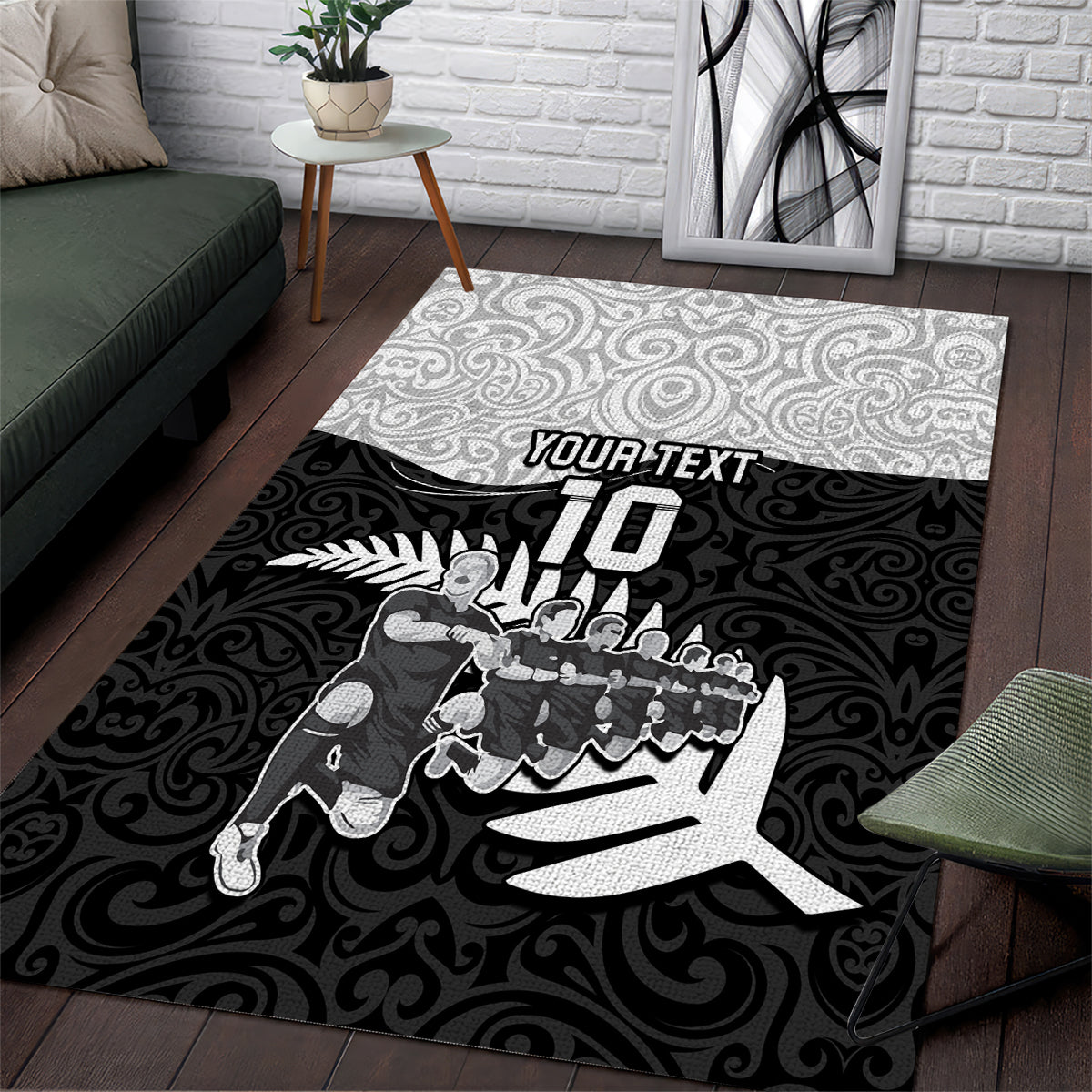 Custom New Zealand World Cup 2023 Area Rug Aotearoa Haka Rugby with Silver Fern Maori Ethnic Pattern LT03 Black - Polynesian Pride