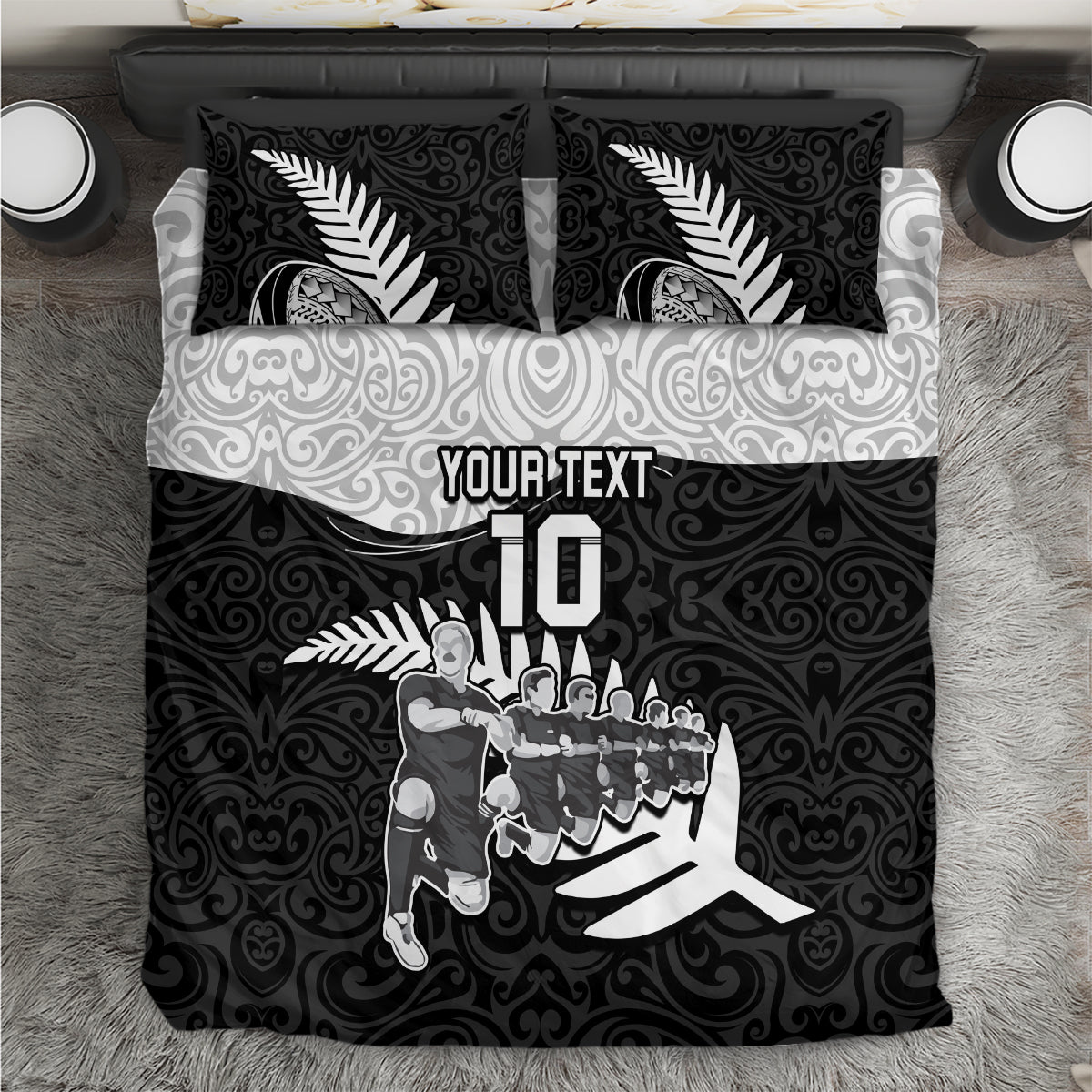 Custom New Zealand World Cup 2023 Bedding Set Aotearoa Haka Rugby with Silver Fern Maori Ethnic Pattern LT03 Black - Polynesian Pride