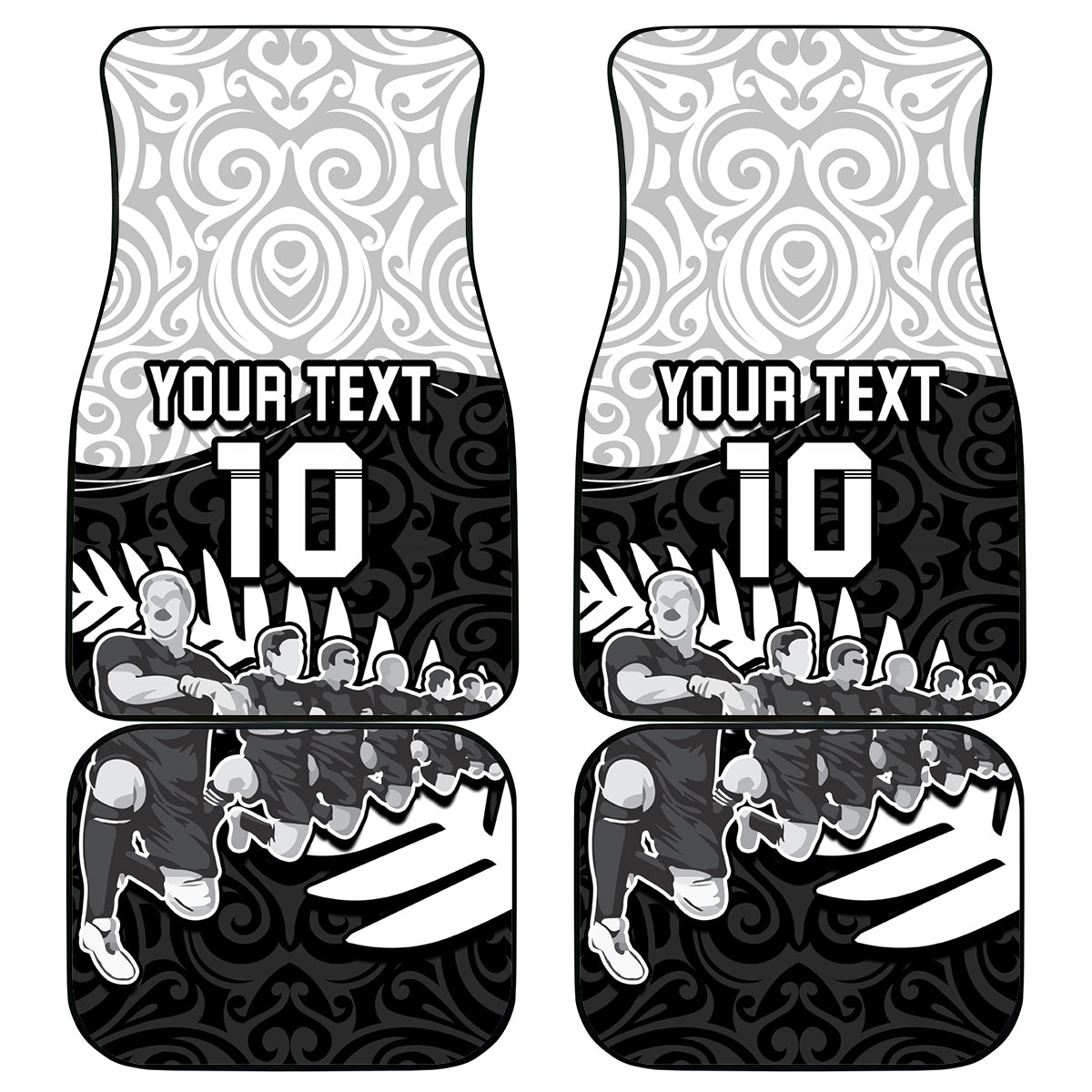 Custom New Zealand World Cup 2023 Car Mats Aotearoa Haka Rugby with Silver Fern Maori Ethnic Pattern LT03 Black - Polynesian Pride