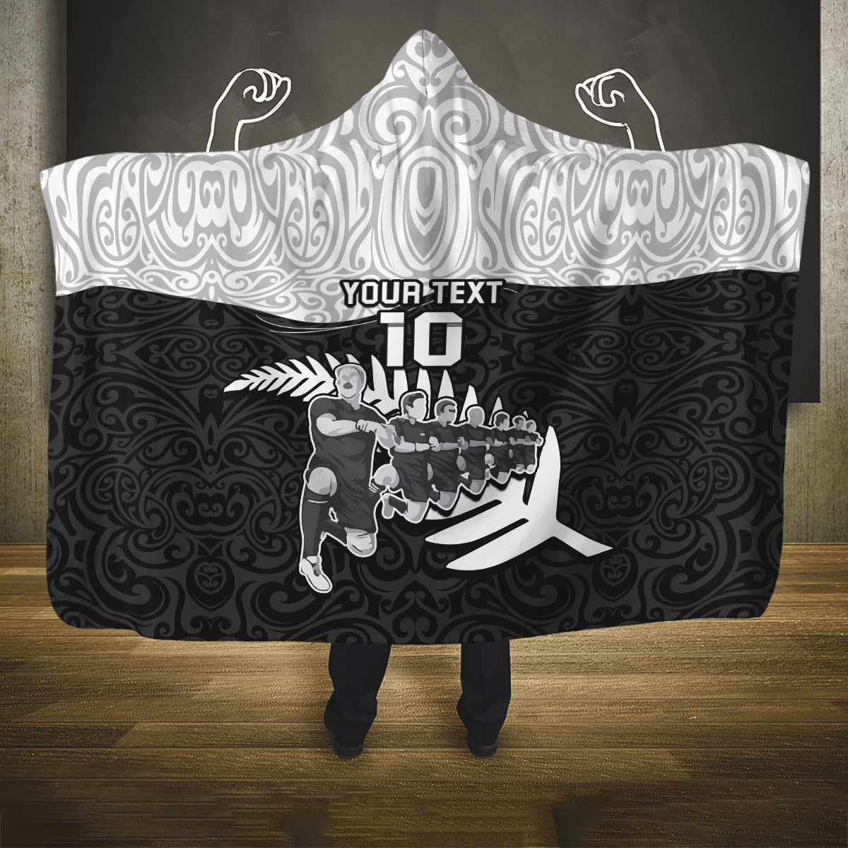 Custom New Zealand World Cup 2023 Hooded Blanket Aotearoa Haka Rugby with Silver Fern Maori Ethnic Pattern LT03 One Size Black - Polynesian Pride