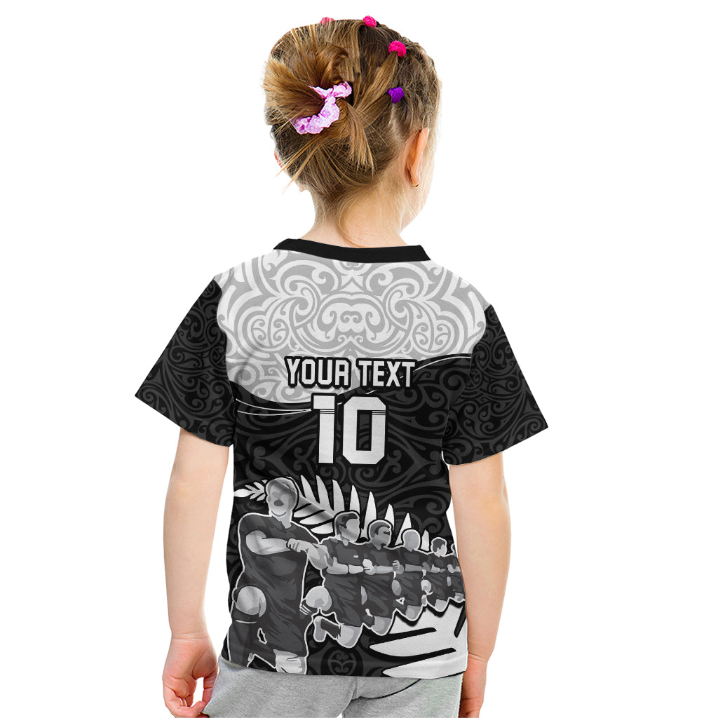 Custom New Zealand World Cup 2023 Kid T Shirt Aotearoa Haka Rugby with Silver Fern Maori Ethnic Pattern LT03 - Polynesian Pride