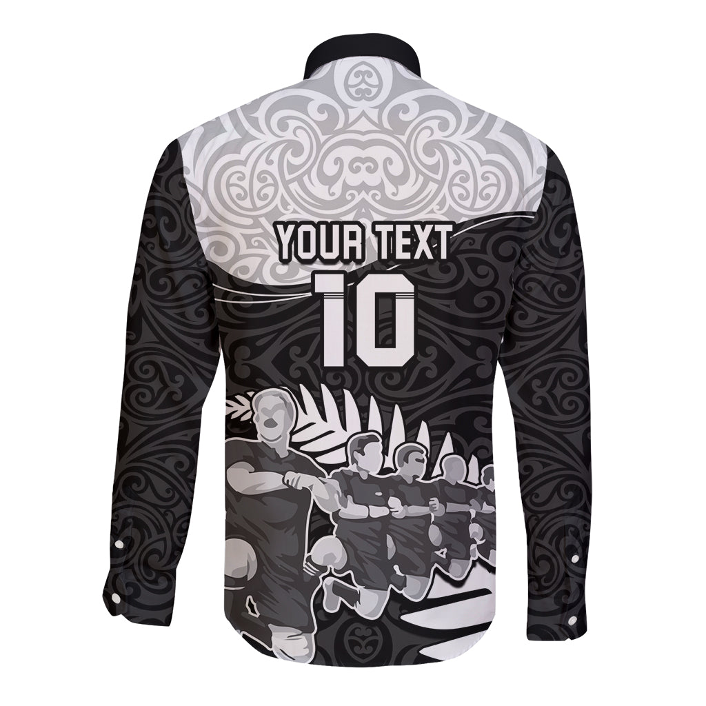 Custom New Zealand World Cup 2023 Long Sleeve Button Shirt Aotearoa Haka Rugby with Silver Fern Maori Ethnic Pattern LT03 - Polynesian Pride