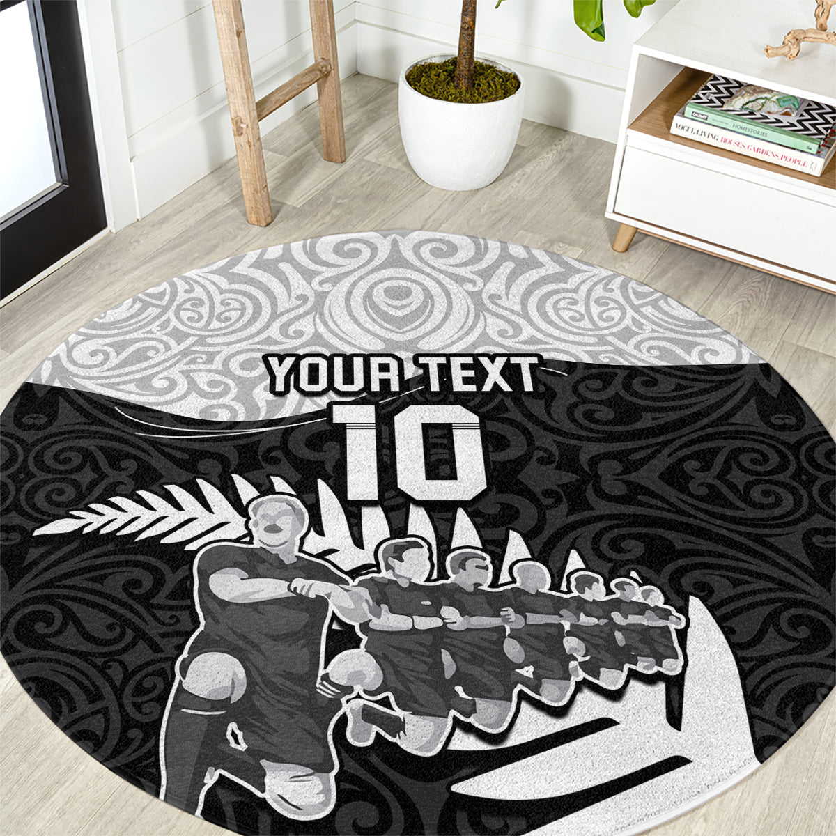 Custom New Zealand World Cup 2023 Round Carpet Aotearoa Haka Rugby with Silver Fern Maori Ethnic Pattern LT03 Black - Polynesian Pride